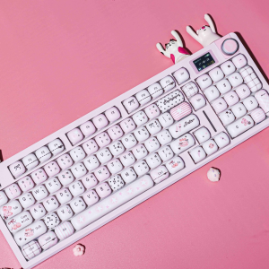 Pink Gray Kawaii MOG Profile Keycap Set — PBT