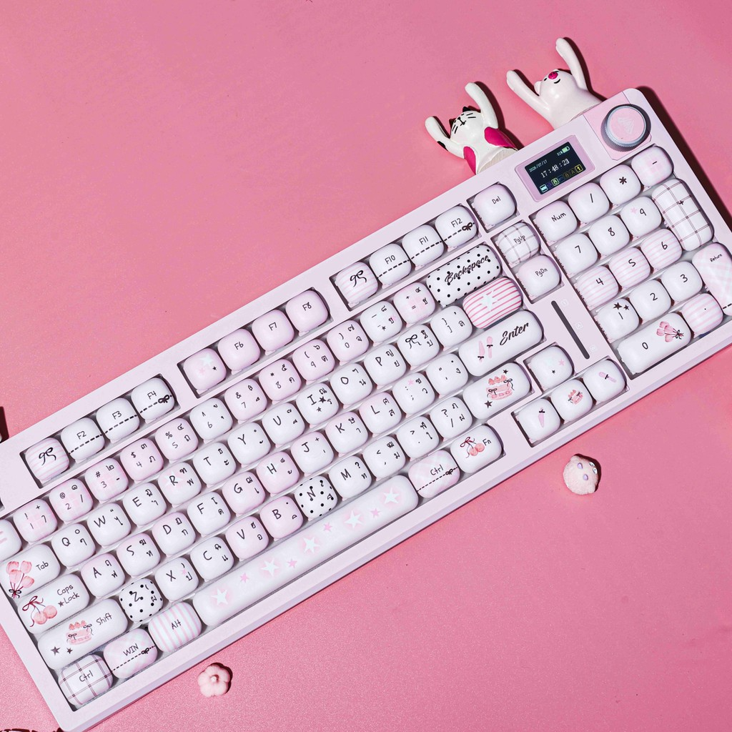Pink Gray Kawaii MOG Profile Keycap Set — PBT
