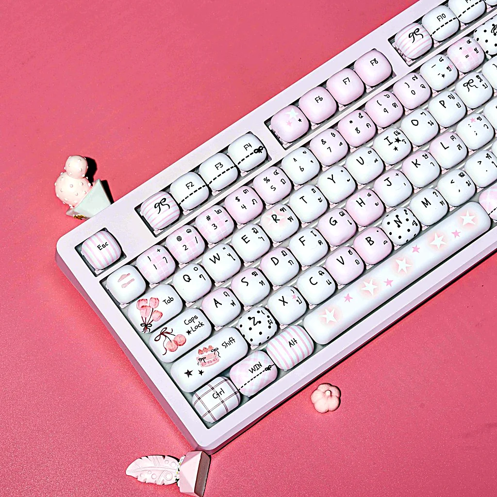 Pink Gray Kawaii MOG Profile Keycap Set — PBT