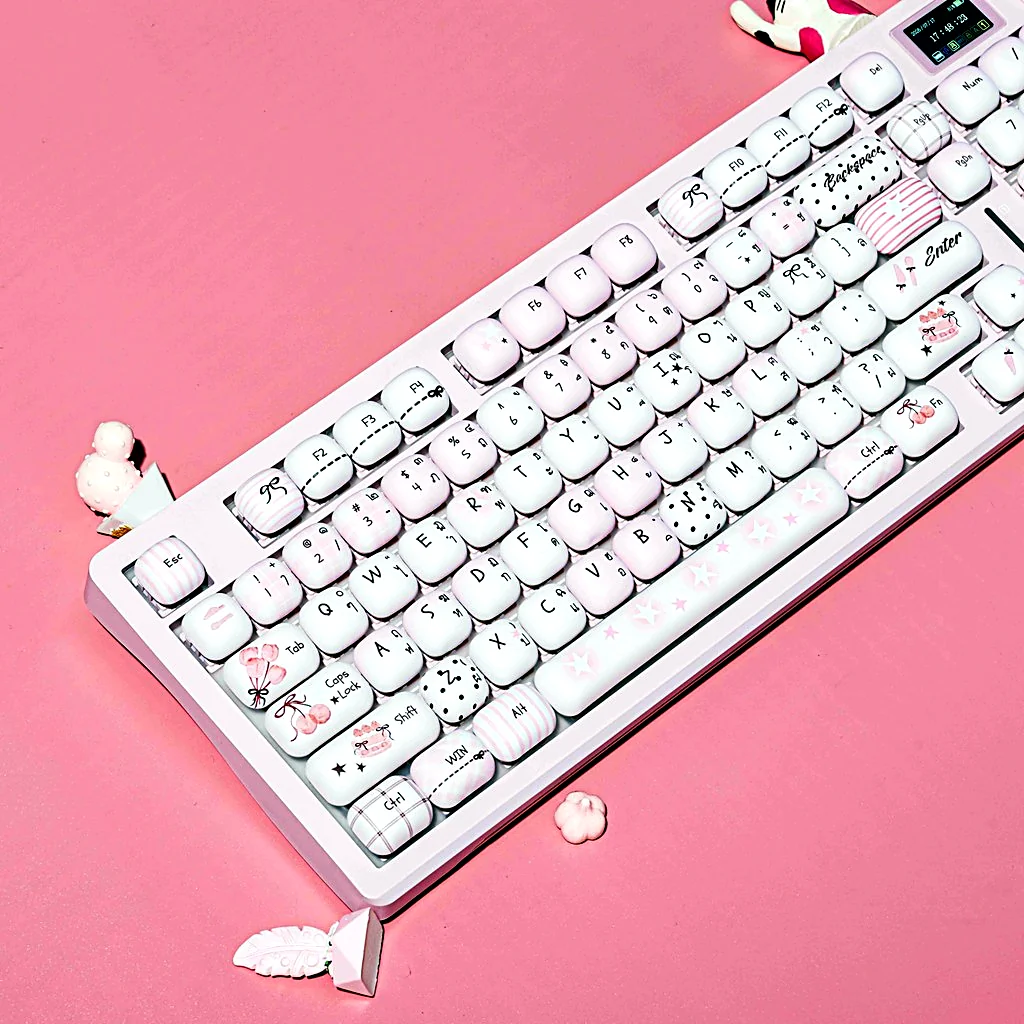 Pink Gray Kawaii MOG Profile Keycap Set — PBT