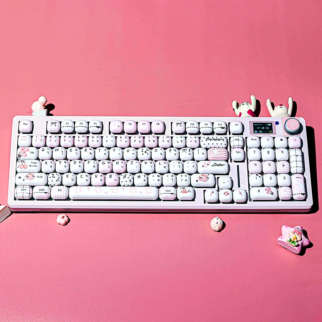 Pink Gray Kawaii MOG Profile Keycap Set — PBT