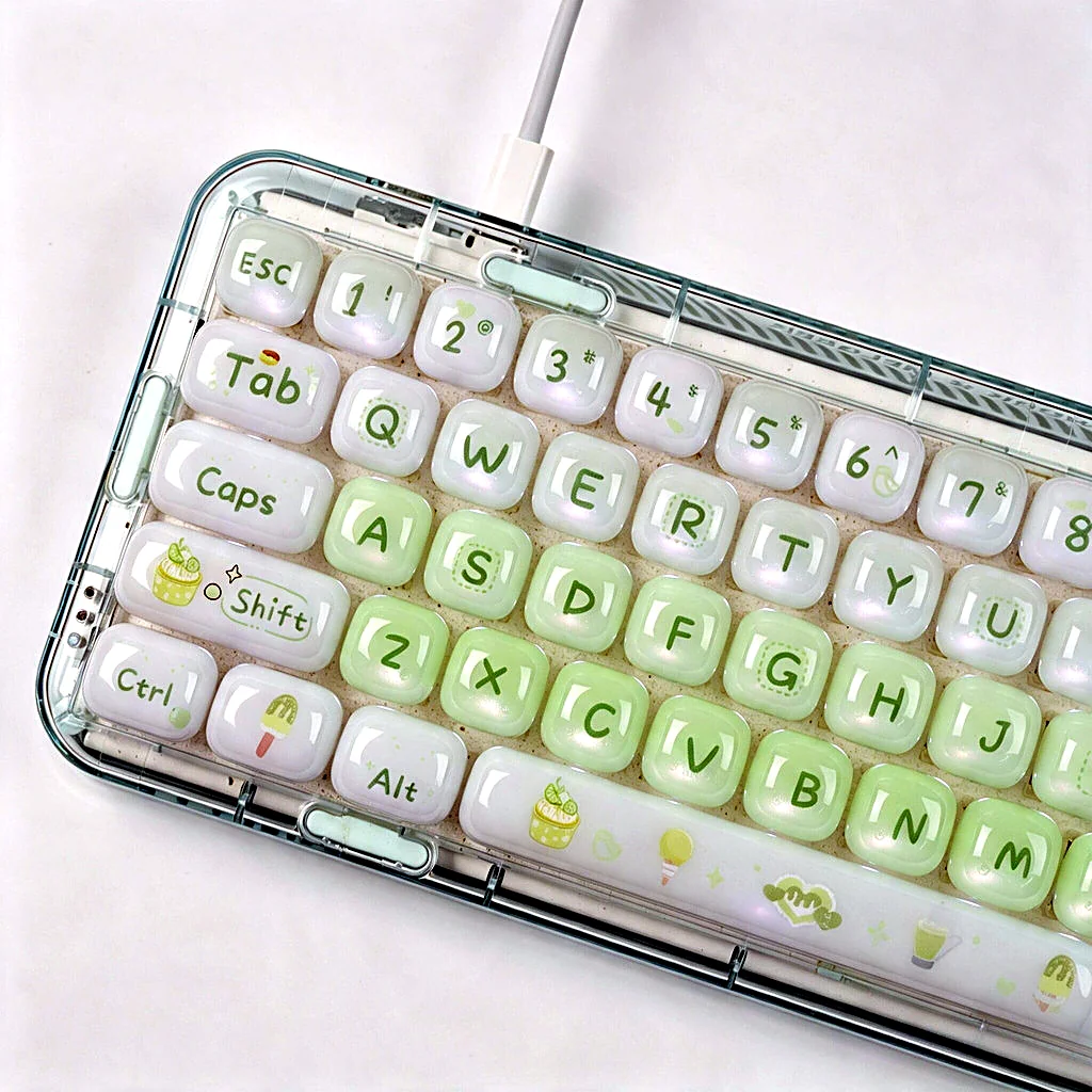White Green Jelly MOG Profile Keycap Set — PBT
