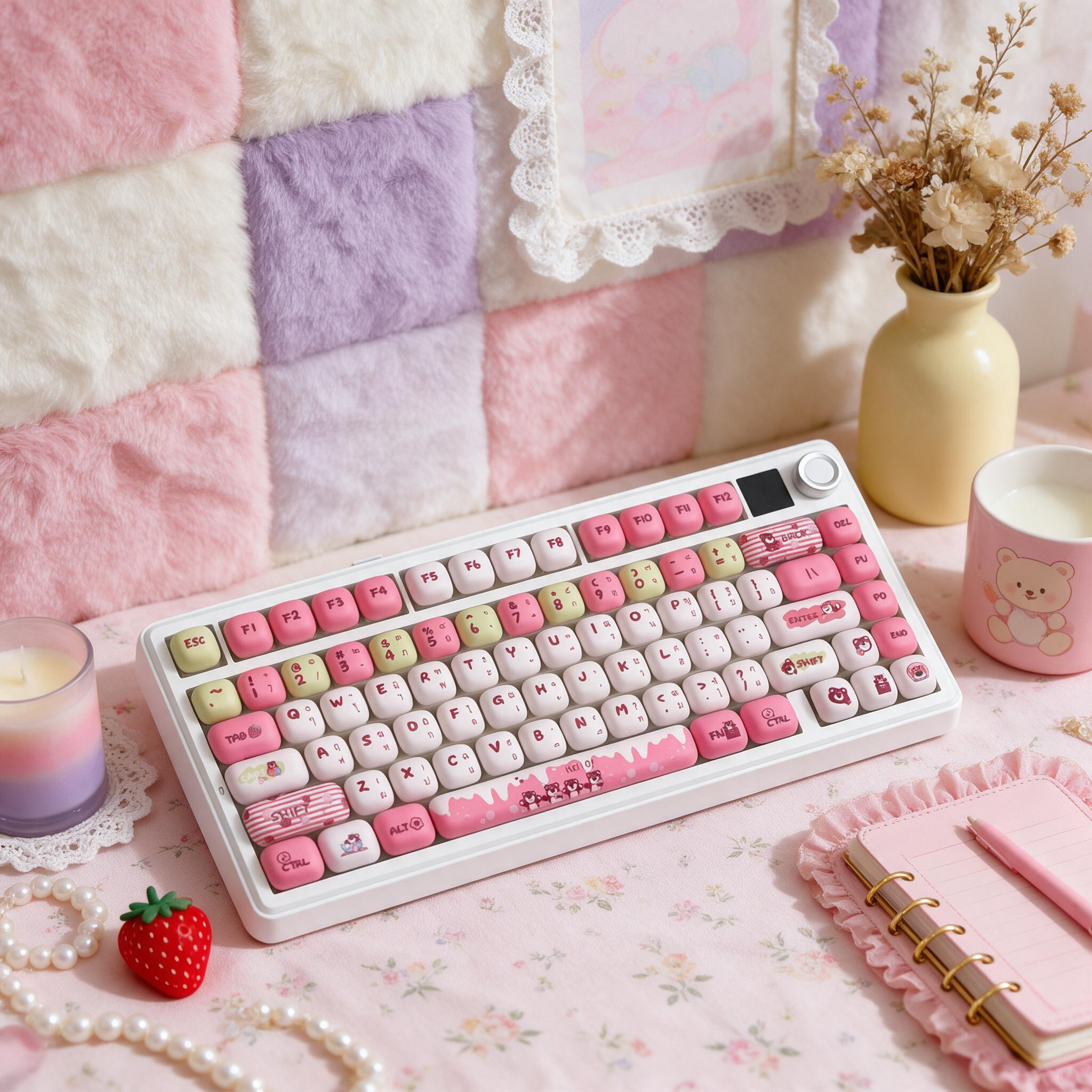 Strawberry Bear MOG Profile Keycap Set — PBT