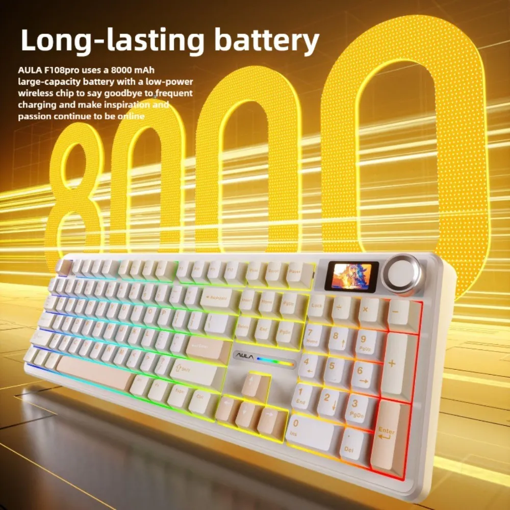 F108 Pro Tri-Mode Wireless Mechanical Keyboard — 108 Keys, Gasket Mount, Hot-Swap, Smart Display (Wholesale) - Image 9