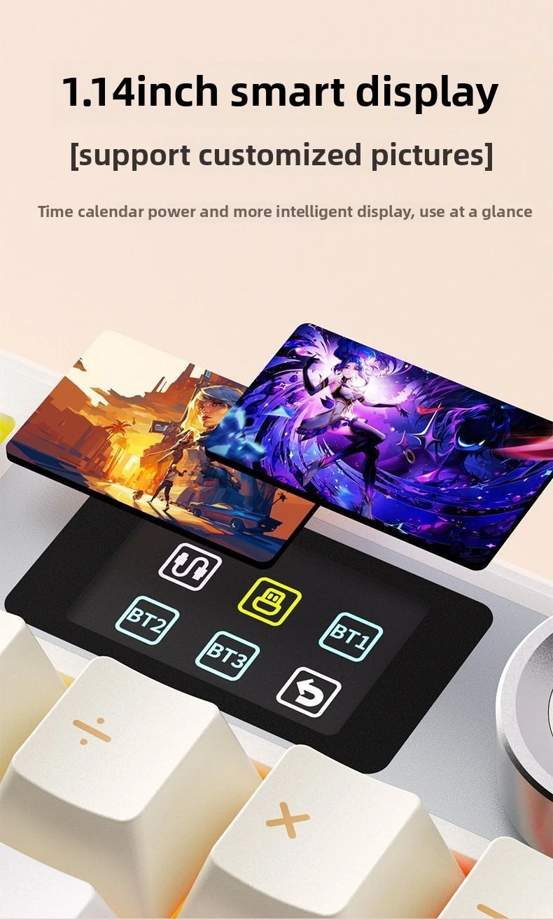 AULA F108 Pro Customized 1.14-inch smart display showing battery and connection status