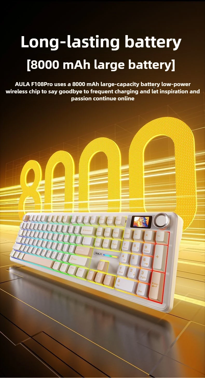 AULA F108 Pro Customized 8000mAh long-lasting battery with full-aura RGB backlight