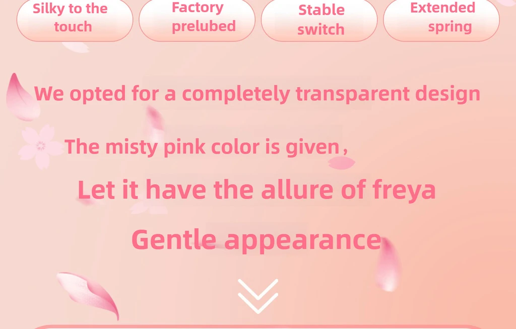 Feature badges: silky to the touch, factory pre-lubed, stable switch, extended spring