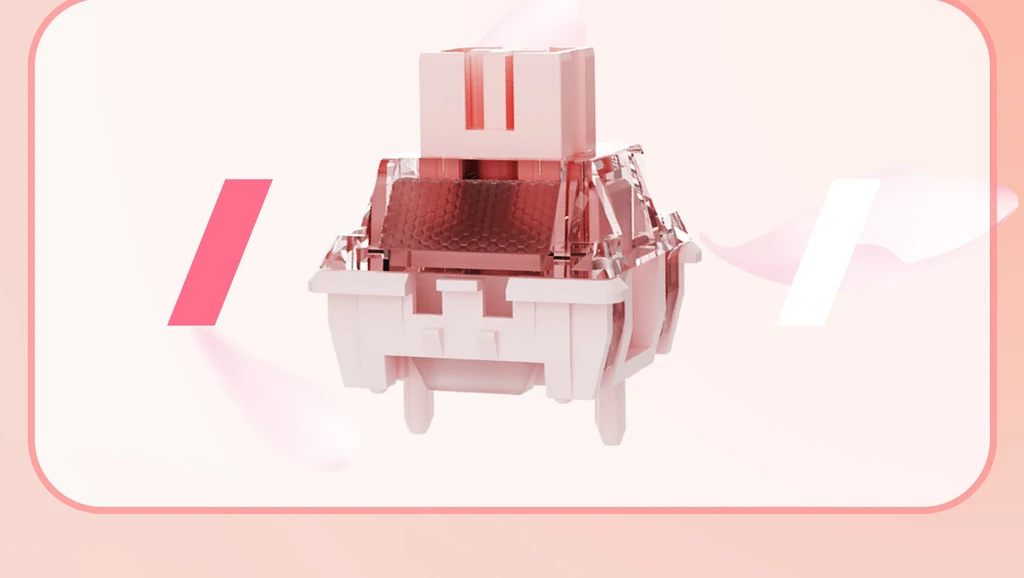 Freya silent magnetic switch front view, transparent misty pink housing