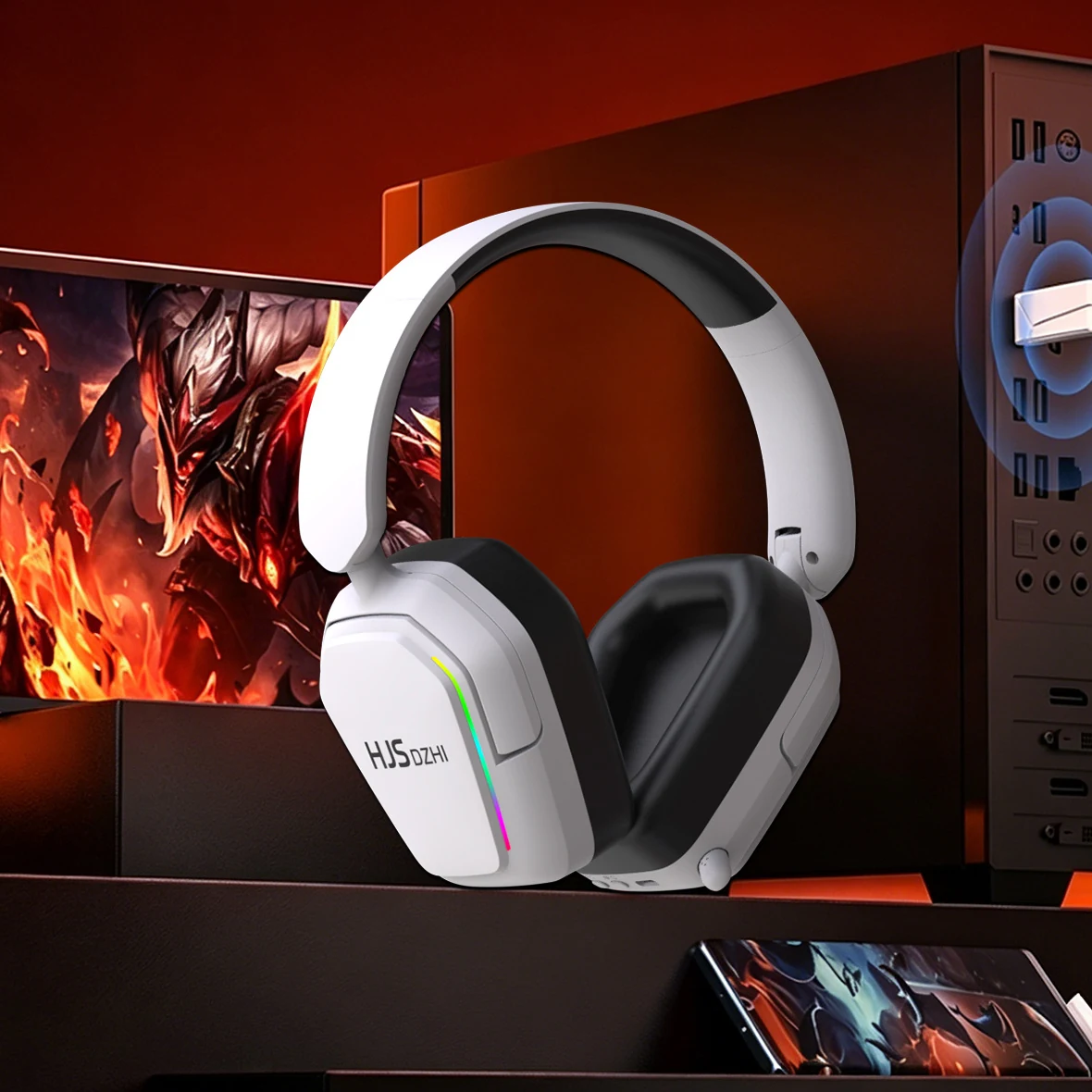 HJS DZHI HJ003 Quad-Mode Wireless Gaming Headset — 2.4G / Bluetooth / Type-C / Wired, 40mm Driver, 7.1 Virtual Surround, 67H Battery, RGB, Detachable Noise-Cancelling Mic, Wholesale - Image 4